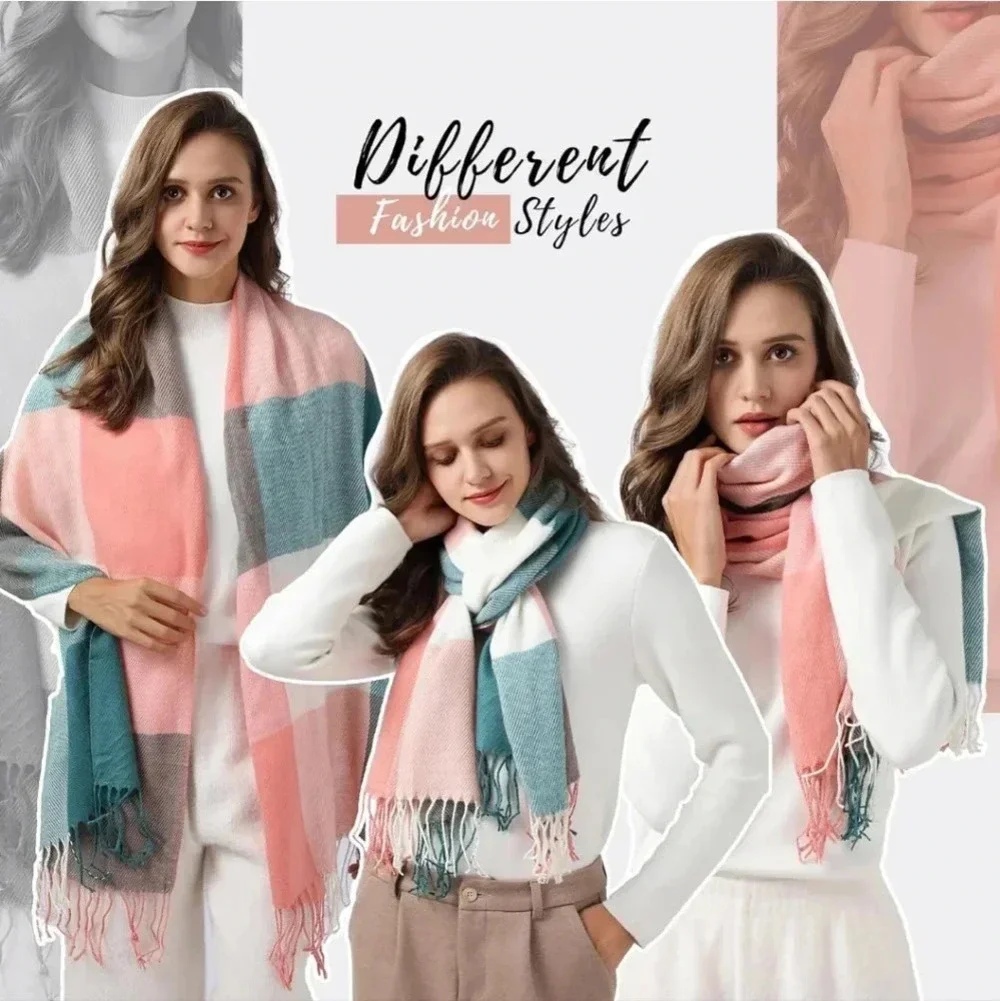 Womens Winter Scarf, Fashion Cashmere Feel Plaid Scarfs for Women, Pashmina Shaw